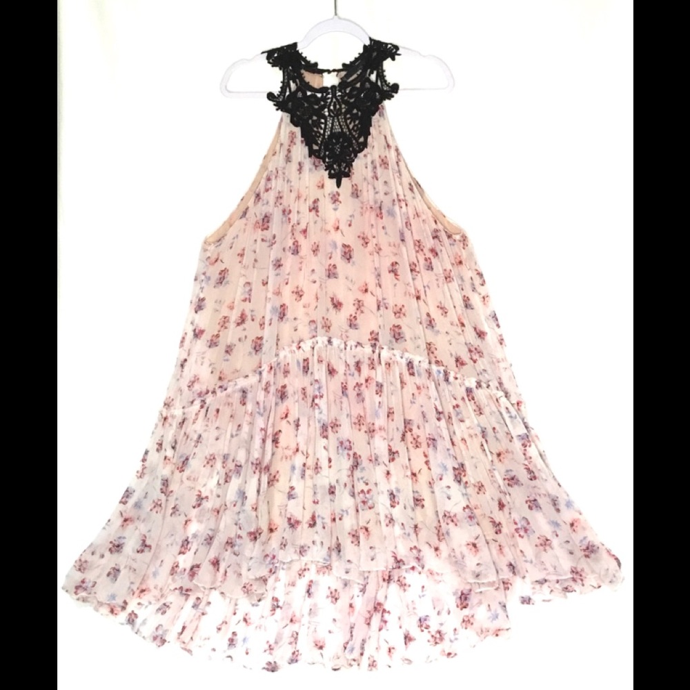 💎Zara Womens Pastel Floral Crepe Pleated Ruffle High Low Dress Size Sm